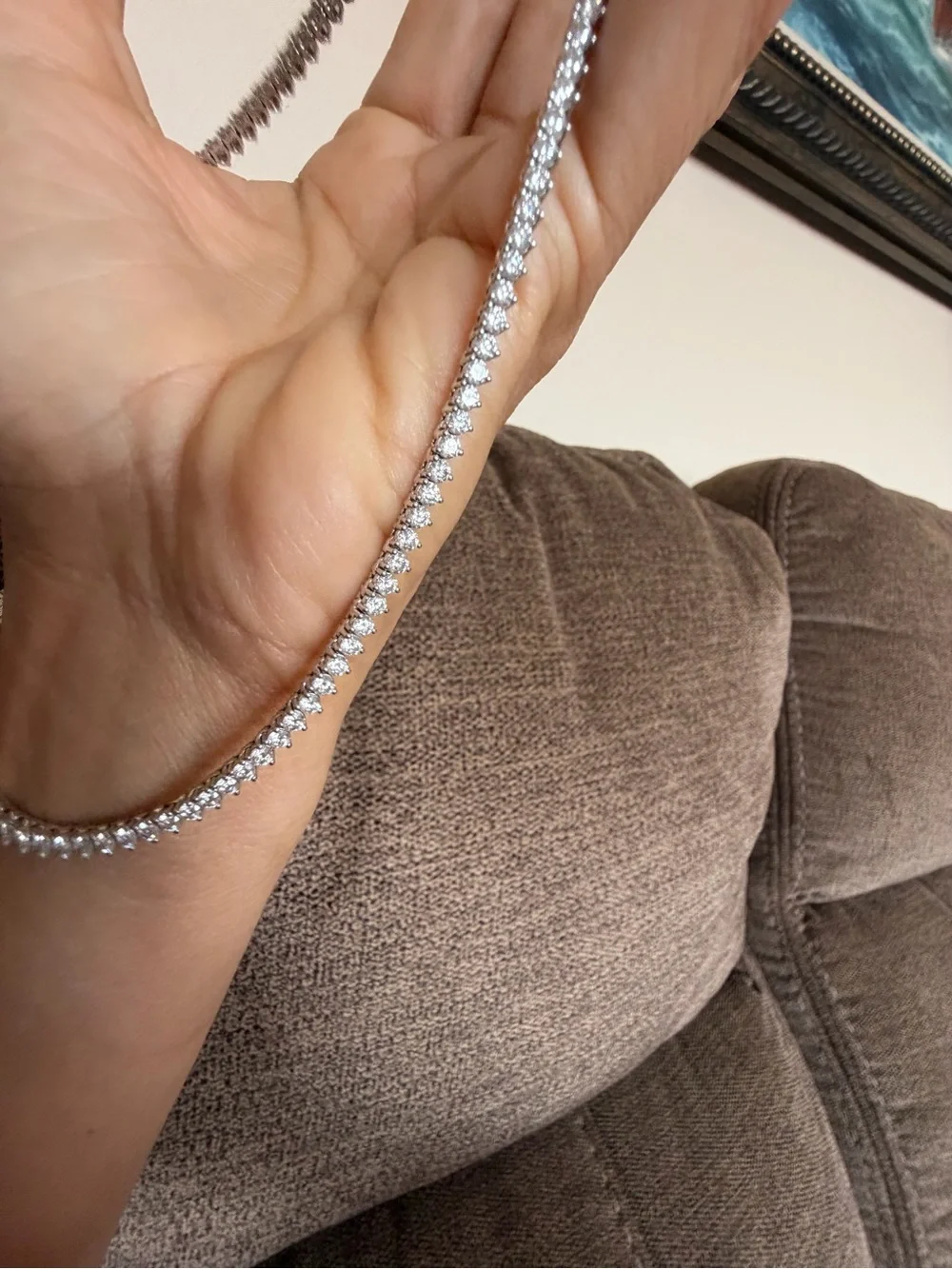 925 Sterling Silver Moissanite Tennis Necklace 12–15 CT DEW 18” 3.2mm 17.9g